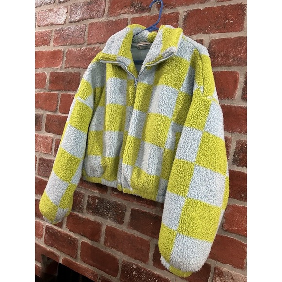 Urban Outfitters Olivia Checkered Print Sherpa Jacket Oversized Size XS - Picture 2 of 6